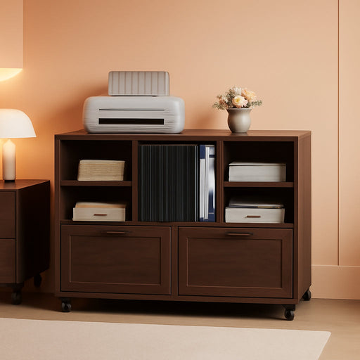 Brown 39-Inch Farmhouse Rolling File Cabinet Storage