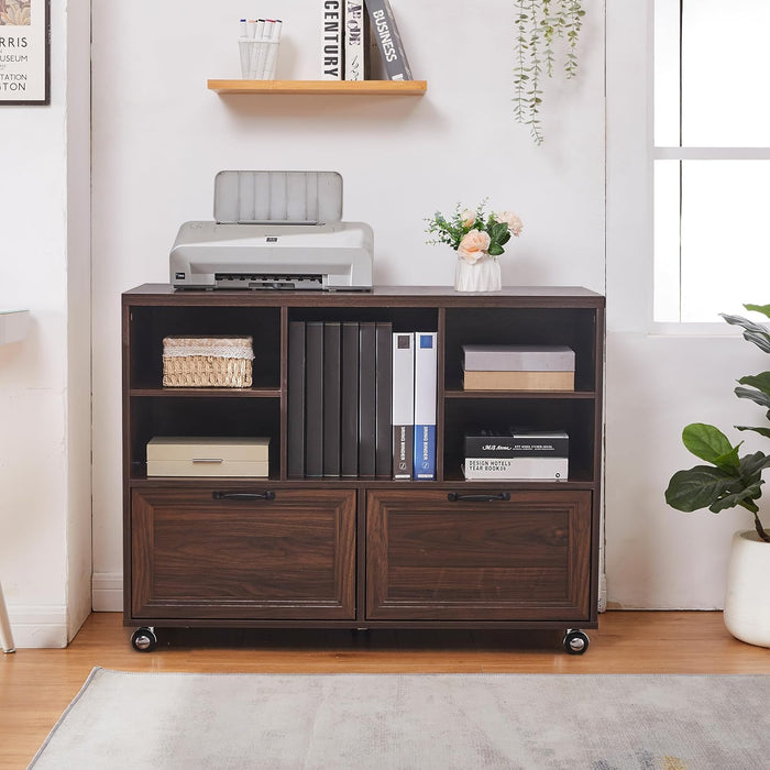 Brown 39-Inch Farmhouse Rolling File Cabinet Storage