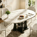 Extendable Dining Table Marble for 4–6 (White Marble) | White Faux Marble Dining Table, Modern Marble Kitchen Table, round Dining Table for Kitchen, Living Room, Dining Room ﻿