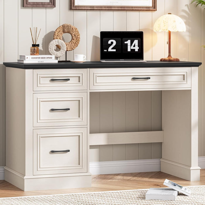 Farmhouse 47" Executive Desk with 3 Drawers and Adjustable File Drawer, Workspace for Home Office and Study, Black.
