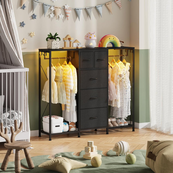 49.2In Wide Dresser With Hanging Racks LEDLighting