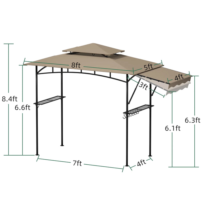 Grill Gazebo 8' X 5' Double Tier Outdoor BBQ Tent 4.6 Ft Barbecue Patio Canopy with Extra Shadow 15 Hooks, Beige