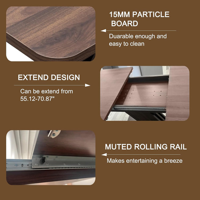 70.87" Extendable Dining Tables for 4 to 8, Mid Century Modern Wooden Expandable Dining Table W/X-Shaped Base, Multifunctional Extendable Large Long Kitchen Dinner Table for Dining Room Walnut