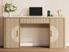 60" Fluted Computer Desk, Wooden Long Home Office Writing Desk with Drawer & Storage Cabinet, Modern Writing Table with Charging Station, High Executive Desk for Office，Bedroom, Nature Oak