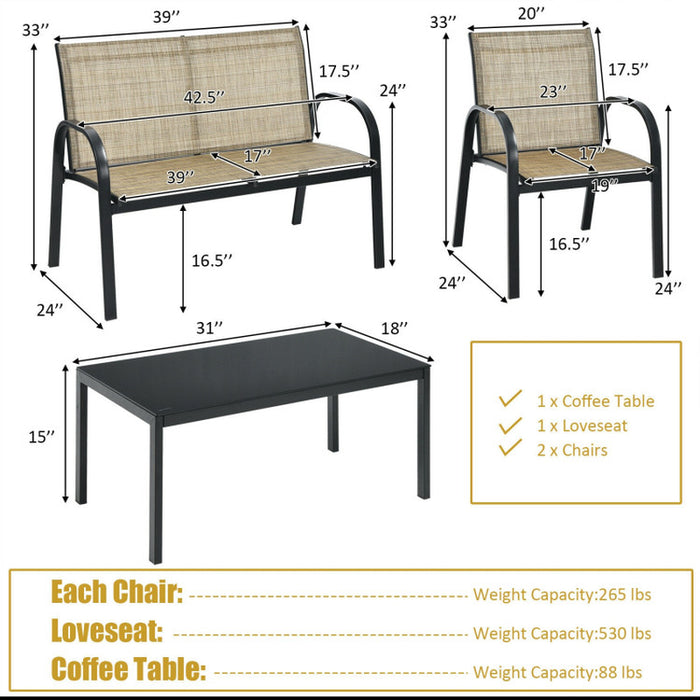 4 Pieces Patio Furniture Set with Glass Top Coffee Table