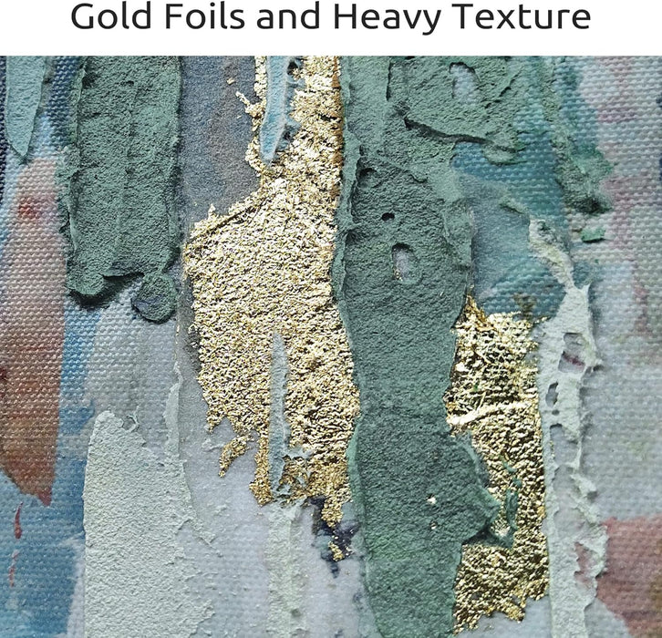 Abstract Teal Canvas Art Painting: Contemporary Hand Painted Artwork Picture Modern Bedroom Living Room Wall Decoration Home Office Decor 24"X16"