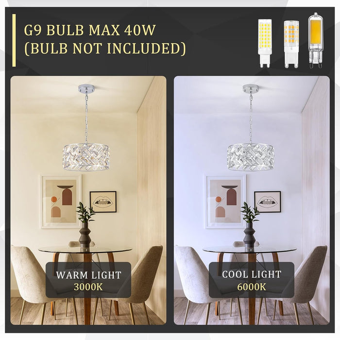 Chrome Crystal Chandeliers, 4-Light Modern Semi Flush Mount Ceiling Light, D12'' Small round Crystal Hanging Pendant Light Fixtures for Dining Room Kitchen Island Entryway Hallway