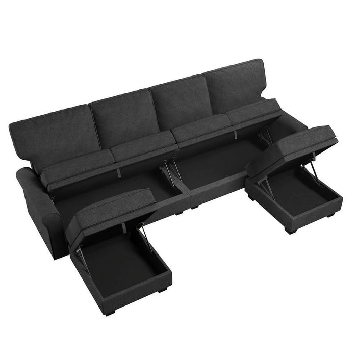 102.4" Contemporary U-Shaped Sectional Storage Sofa and Hidden Storage with Ottomans for Living Room and Apartment, Dark Grey