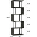 6 Tier Bookshelf Tall Geometric Bookcase, S-Shaped Industrial Display Standing Shelf, Metal and Wood Decorative Storage Room Divider Shelves for Bedroom, Living Room, Office, Light Black Oak