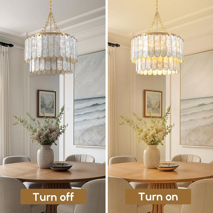 5-Light Chandelier Shell 2 Tiered Faceted Gold Chandeliers for Dining Room Modern Pendant Lighting
