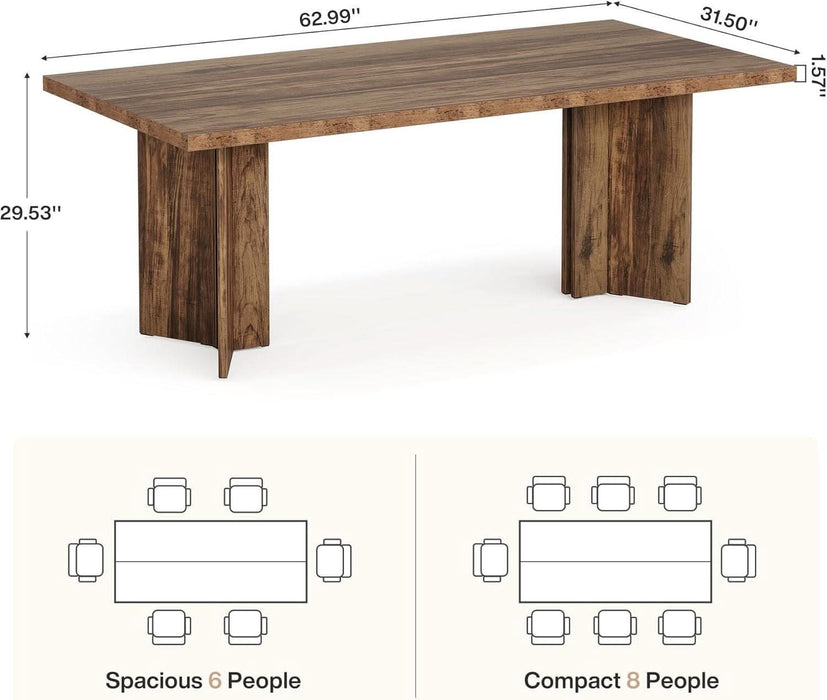 Farmhouse Dining Table for 4 to 6 People, 63-Inch Rectangle Wooden Kitchen Table with Large Tabletop and Heavy Duty Legs for Dining Room,Kitchen, Vintage Brown