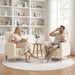 Beige Upholstered Accent Chair Featuring Lumbar Pillow