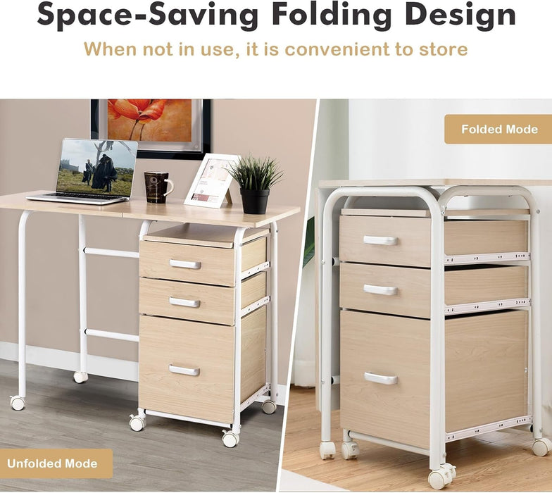 Foldable Laptop Desk with Drawers and Rolling Wheels - ShipItFurniture