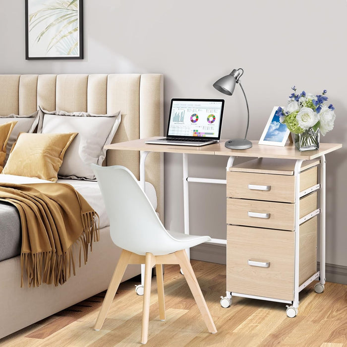Foldable Laptop Desk with Drawers and Rolling Wheels - ShipItFurniture