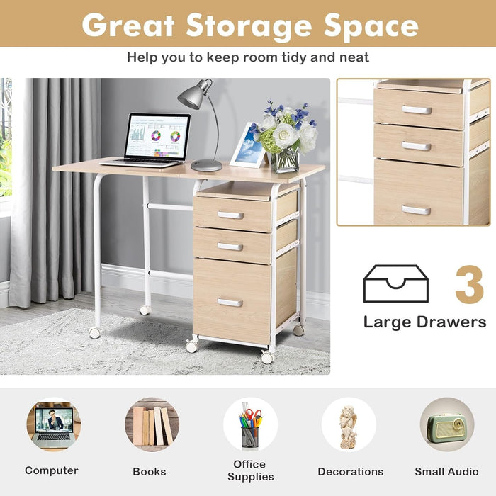 Foldable Laptop Desk with Drawers and Rolling Wheels - ShipItFurniture