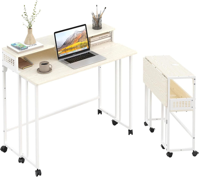 Folding Desk with Wheels and Storage for Small Spaces - ShipItFurniture