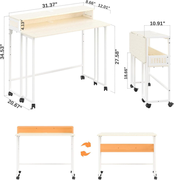 Folding Desk with Wheels and Storage for Small Spaces - ShipItFurniture