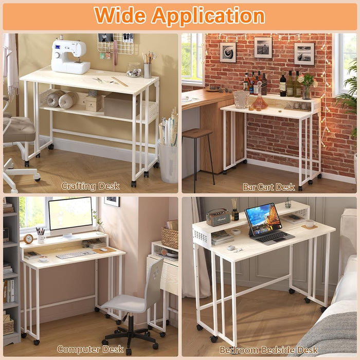 Folding Desk with Wheels and Storage for Small Spaces - ShipItFurniture