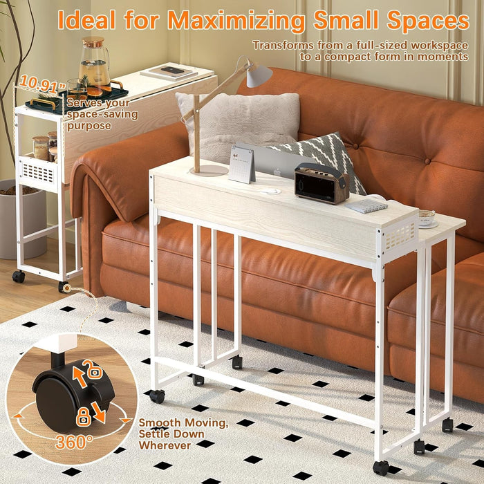 Folding Desk with Wheels and Storage for Small Spaces - ShipItFurniture