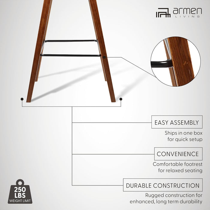 Fox 25.5" Counter Height Grey Faux Leather and Walnut Wood Mid - Century Modern Bar Stool - ShipItFurniture