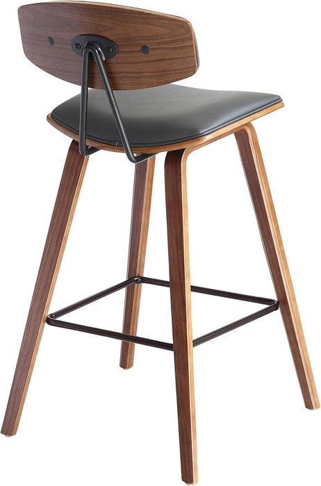 Fox 25.5" Counter Height Grey Faux Leather and Walnut Wood Mid - Century Modern Bar Stool - ShipItFurniture