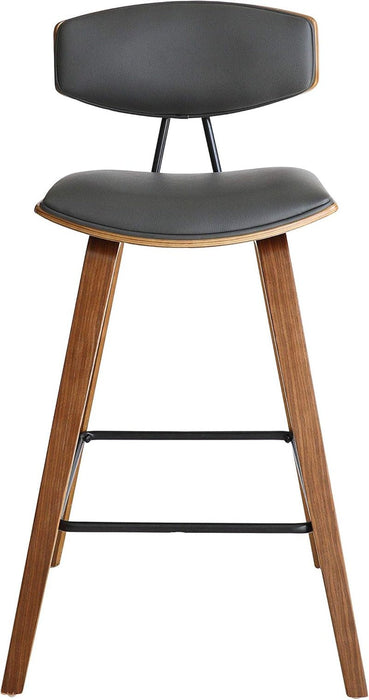 Fox 25.5" Counter Height Grey Faux Leather and Walnut Wood Mid - Century Modern Bar Stool - ShipItFurniture