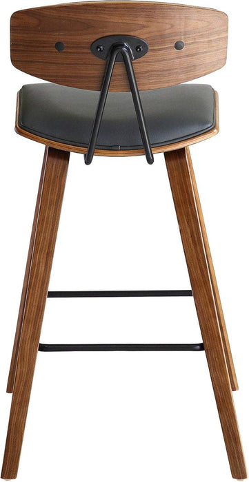 Fox 25.5" Counter Height Grey Faux Leather and Walnut Wood Mid - Century Modern Bar Stool - ShipItFurniture