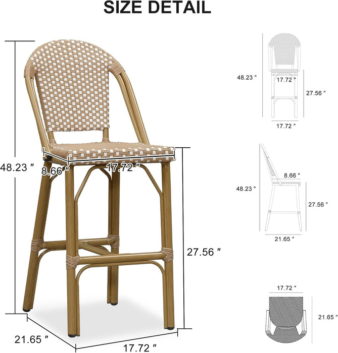 French Bar Stools Set of 2 Bamboo Print Finish Outdoor Bar Stools with Back Rattan 27'' Patio Bar Stool for Pool Garden Kitchen Outdoor Barstool, Orange Yellow - ShipItFurniture