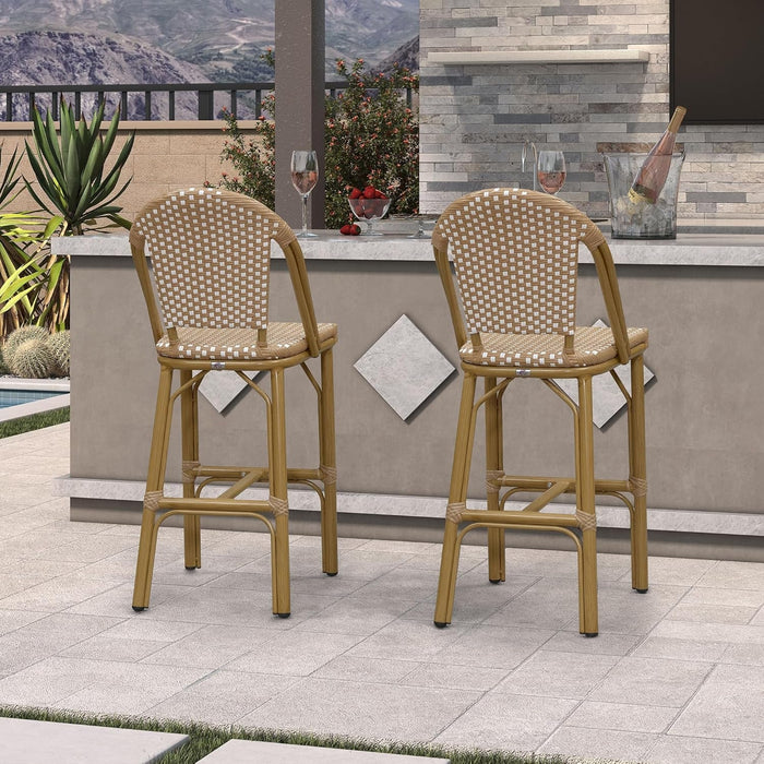French Bar Stools Set of 2 Bamboo Print Finish Outdoor Bar Stools with Back Rattan 27'' Patio Bar Stool for Pool Garden Kitchen Outdoor Barstool, Orange Yellow - ShipItFurniture