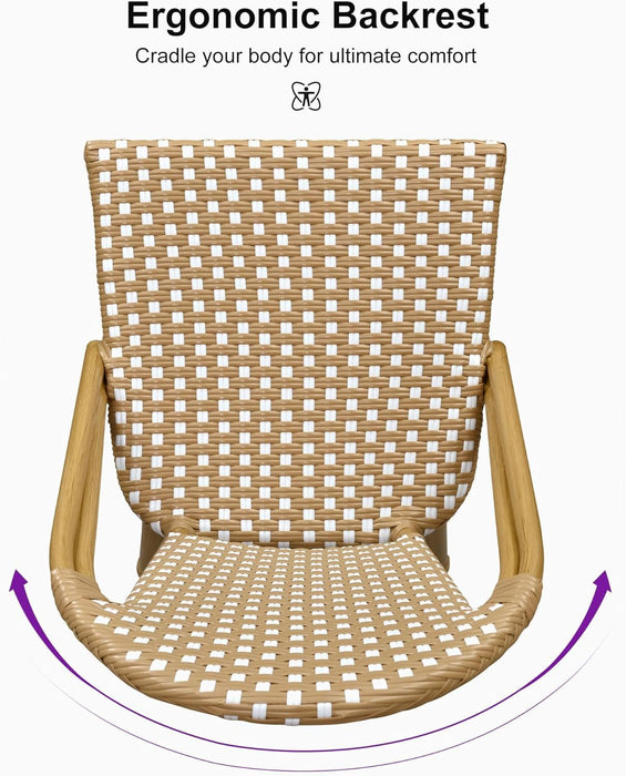 French Bar Stools Set of 2 Bamboo Print Finish Outdoor Bar Stools with Back Rattan 27'' Patio Bar Stool for Pool Garden Kitchen Outdoor Barstool, Orange Yellow - ShipItFurniture