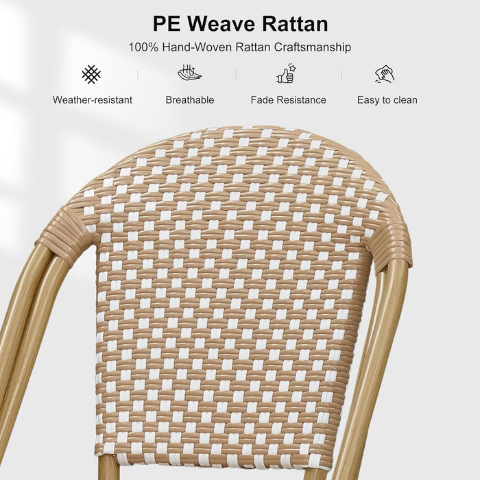 French Bar Stools Set of 2 Bamboo Print Finish Outdoor Bar Stools with Back Rattan 27'' Patio Bar Stool for Pool Garden Kitchen Outdoor Barstool, Orange Yellow - ShipItFurniture