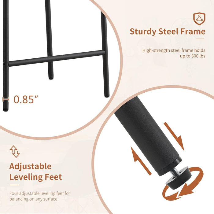 Furnilivng 24'' Bar Stools Set of 2, Modern Boucle Counter Height Bar Stools with Curved Back and Black Metal Frame, Upholstered Kitchen Stools, Barstools for Kitchen Island, Bar, Dining Room, Black - ShipItFurniture