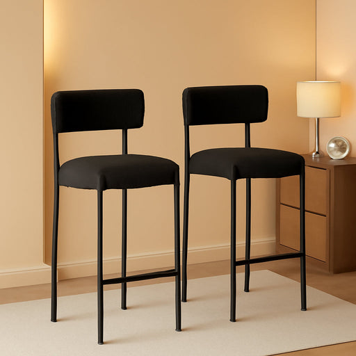 Furnilivng 24'' Bar Stools Set of 2, Modern Boucle Counter Height Bar Stools with Curved Back and Black Metal Frame, Upholstered Kitchen Stools, Barstools for Kitchen Island, Bar, Dining Room, Black - ShipItFurniture