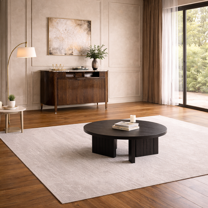 110" Black U-Shaped Sectional Sofa with Double Chaise and Round Coffee Table Set