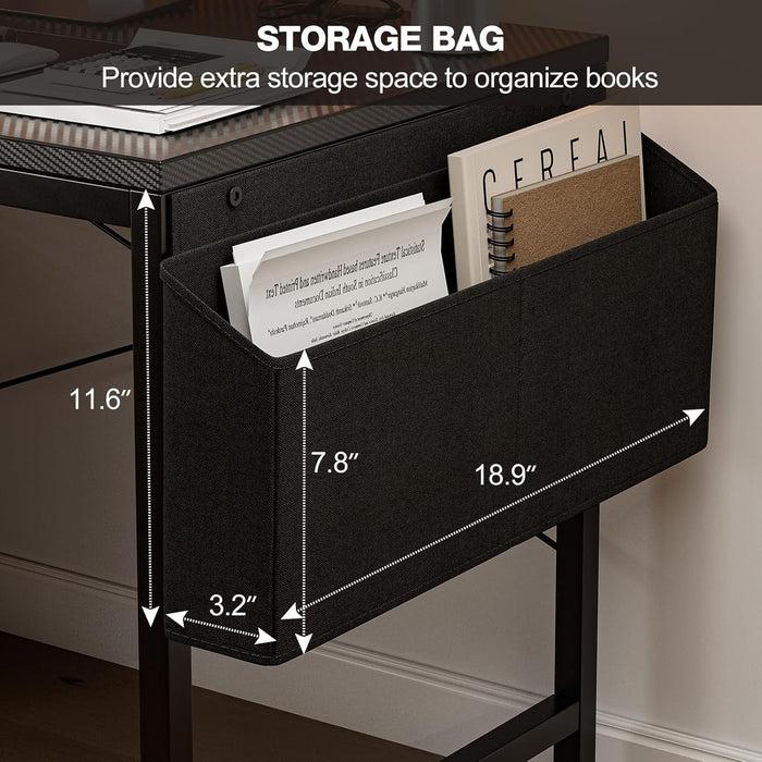 Gaming Desk 55 Inch with Power Outlet and LED Light, Computer Desk with Reversible Shelves and Storage Drawer, Pc Small Table for Home Office Table with Bag, Carbon Fiber Black - ShipItFurniture