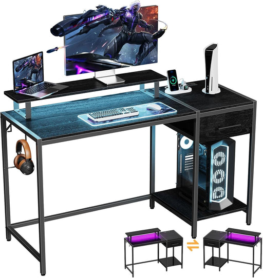 Gaming Desk With LED Lights Power Outlet And Drawers - ShipItFurniture