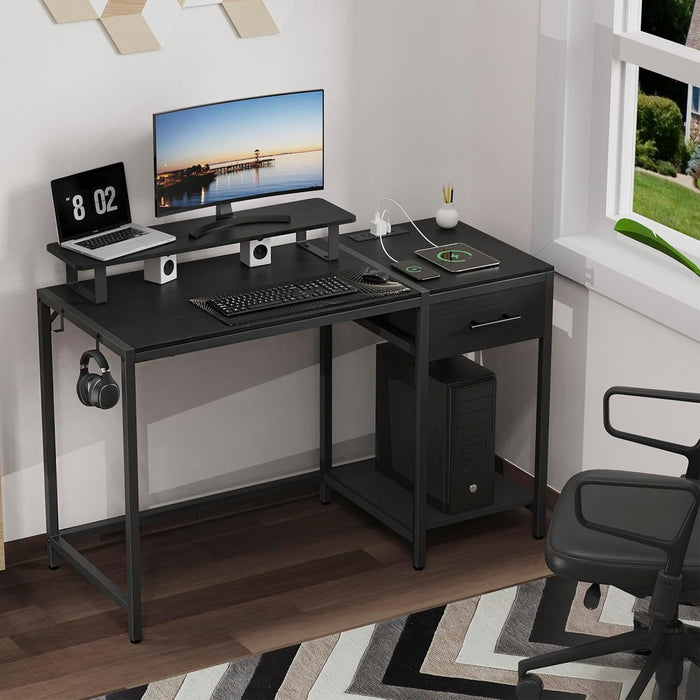 Gaming Desk With LED Lights Power Outlet And Drawers - ShipItFurniture