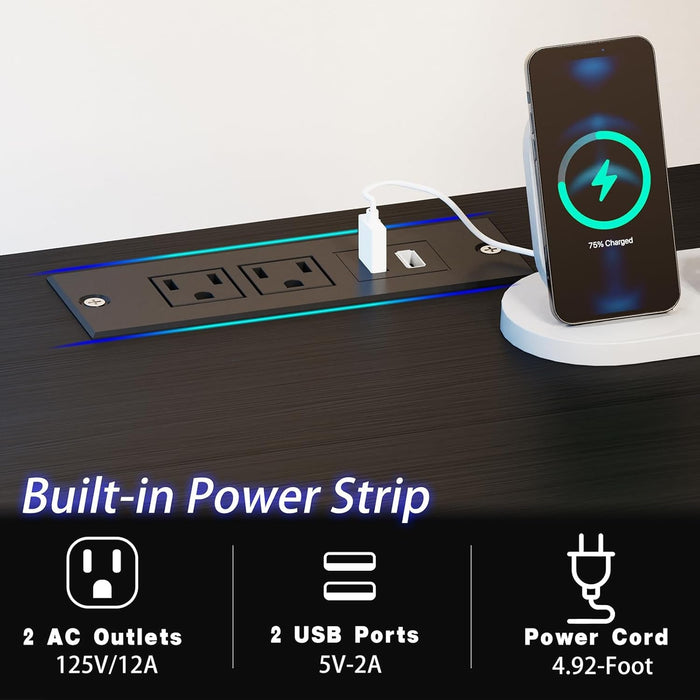 Gaming Desk With LED Lights Power Outlet And Drawers - ShipItFurniture