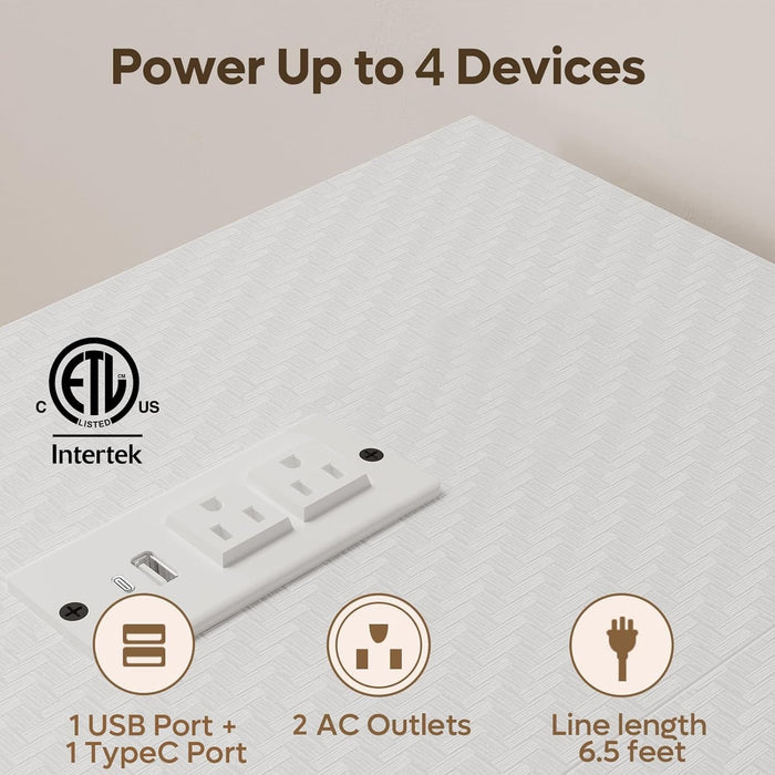 Gaming Desk with Power Outlets, 42" L - Shaped Gaming Desk with LED Lights, Desks with Reversible Storage Shelves & Hooks for Small Spaces, Bedrooms & Offices,White Carbon Fiber - ShipItFurniture