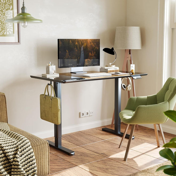 Glass Standing Desk, 48 X 24 Inches Height - Adjustable Desk, Tempered Glass and Wooden Top, Quick Install Home Office Stand up Desk with 4 Presets, Black Glass and Brown Wood - ShipItFurniture