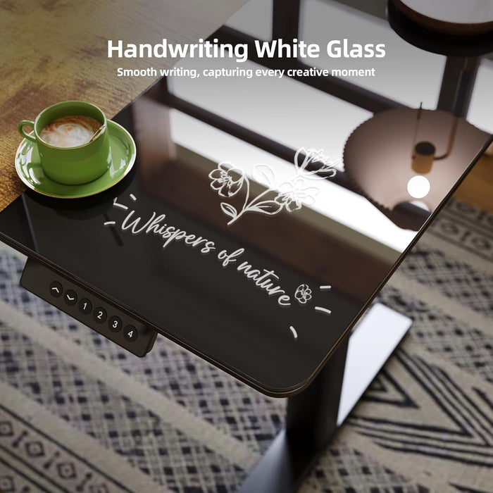 Glass Standing Desk, 48 X 24 Inches Height - Adjustable Desk, Tempered Glass and Wooden Top, Quick Install Home Office Stand up Desk with 4 Presets, Black Glass and Brown Wood - ShipItFurniture