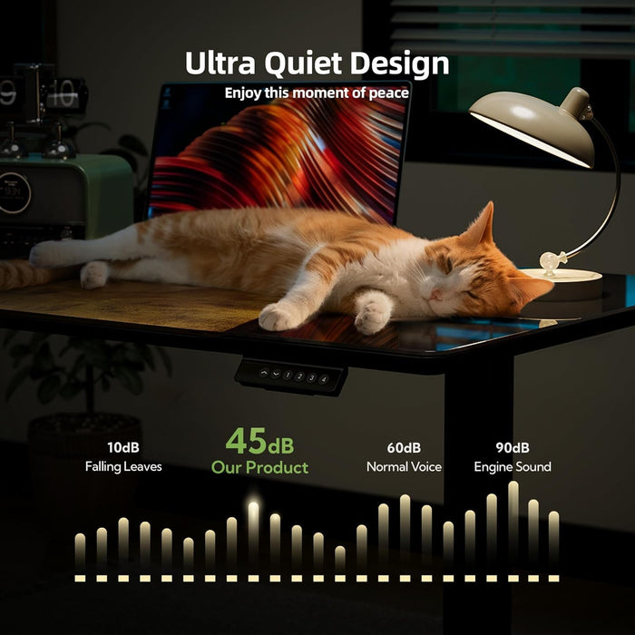 Glass Standing Desk, 48 X 24 Inches Height - Adjustable Desk, Tempered Glass and Wooden Top, Quick Install Home Office Stand up Desk with 4 Presets, Black Glass and Brown Wood - ShipItFurniture