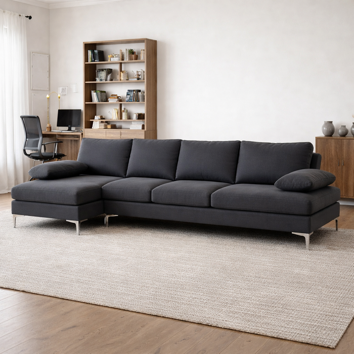 110" Dark Grey U-Shaped Sectional with Double Chaise and 48" Coffee Table Set