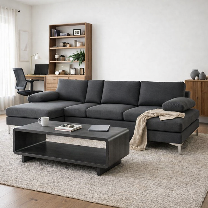 110" Dark Grey U-Shaped Sectional with Double Chaise and 48" Coffee Table Set