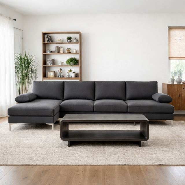 110" Dark Grey U-Shaped Sectional with Double Chaise and 48" Coffee Table Set