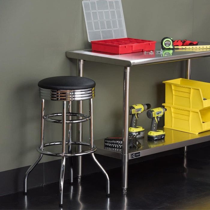 Heavy Duty 30 - Inch Backless Swivel Bar Stool for Kitchen, Garage, or Workshop, Chrome Finish with Faux Leather Seat, 1 Pack Pre - Assembled, Black - ShipItFurniture