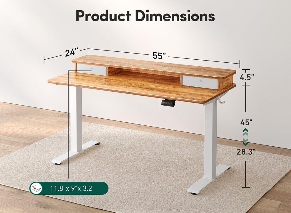 Height Adjustable Electric Standing Desk with Double Drawer - ShipItFurniture