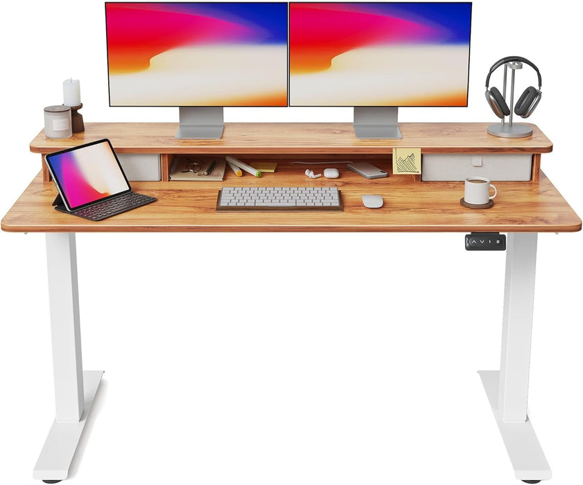 Height Adjustable Electric Standing Desk with Double Drawer - ShipItFurniture