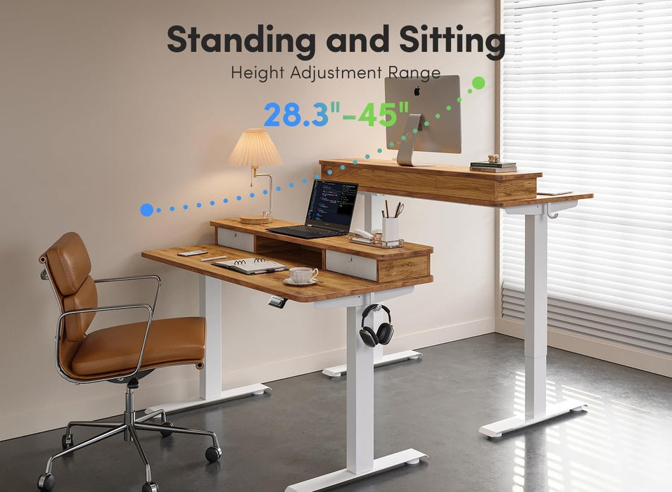 Height Adjustable Electric Standing Desk with Double Drawer - ShipItFurniture