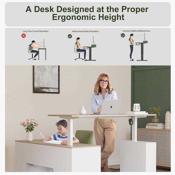 Height Adjustable L Shaped Electric Standing Desk With Storage - ShipItFurniture